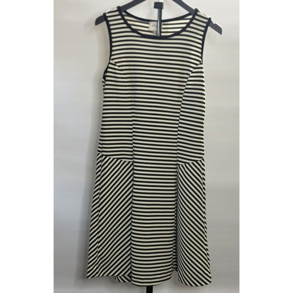 Beige Dresses & Skirts - Beige by ECI Black White Striped Sleeveless Fit Flare Horizontal Diagonal Dress